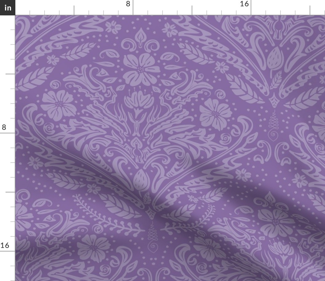 modern victorian damask, floral ornaments, lilac on Violet / purple - large scale