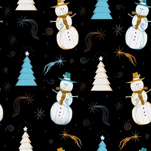 Snowman seamless pattern in christmas night