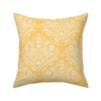 modern victorian damask, floral ornaments, off white on sunny yellow - medium scale