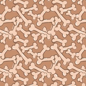 Tossed funky bones - cool nineties style retro dog bone design neutral beige on brown coffee