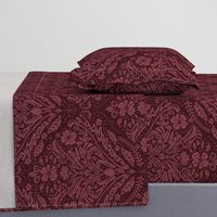 modern victorian damask, floral ornaments, dark red on burgundy - medium scale