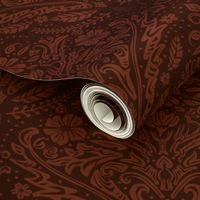 modern victorian damask, floral ornaments, dark red on burgundy - medium scale