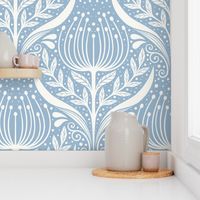 Serene floral garden blue and cream - home decor - wallpaper - curtains- bedding - whimsical.