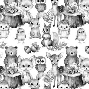 Woodland Forest Animals Baby Nursery Gray Small Size