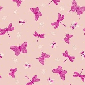 S-BEES IN A BUZZ_3A--butterflies-bees-fireflies-bugs-botanical-floral-pink-hot pink-