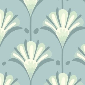 Serene calm aqua green blues floral wallpaper