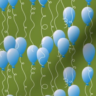 1-Inch Floating Blue Balloons with White Streamers Against Apple Green