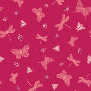 S-BEES IN A BUZZ_3B--butterflies-bees-fireflies-floral-red-pink-apricot-polka dots-Meadowlands Coll