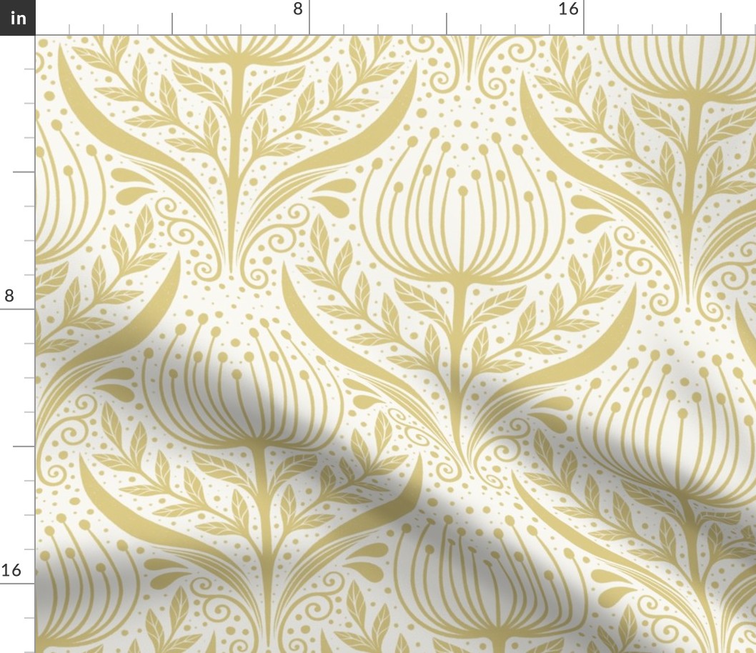 Serene floral garden gold and cream - home decor - wallpaper - curtains- bedding - whimsical.