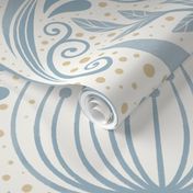 Serene floral garden blue, gold and cream - home decor - wallpaper - curtains- bedding - whimsical.