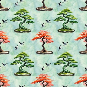 Bonsai Trees and Cranes - Medium Version