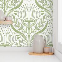 Serene floral garden green and cream - home decor - wallpaper - curtains- bedding - whimsical.