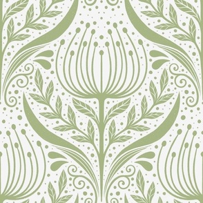 Serene floral garden green and cream - home decor - wallpaper - curtains- bedding - whimsical.