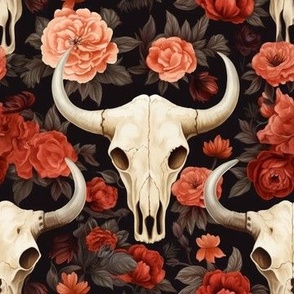 cow skull red floral