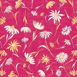 M-SWEET DAISY_4B--daisy-floral-botanical-blooms-textured-bright-yellow flowers-pink-cream-scattered