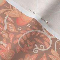 Peach Fuzz Juicy Peach Damask on Soft Cocoa