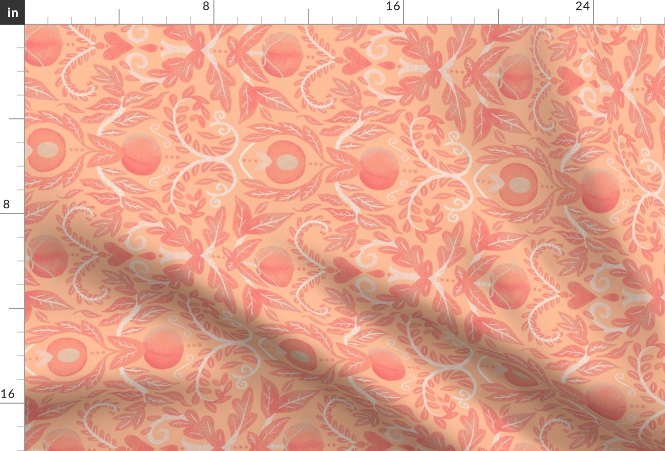 Peach Fuzz Tea Towel Juicy Peach Damask