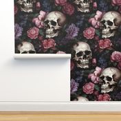 pink skulls and flowers