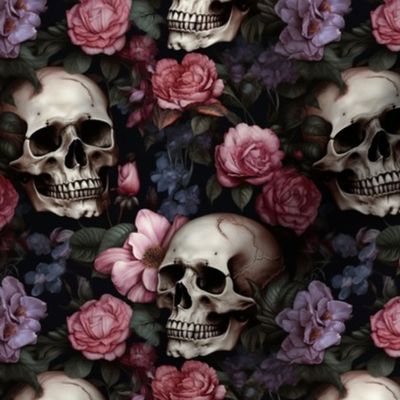 pink skulls and flowers