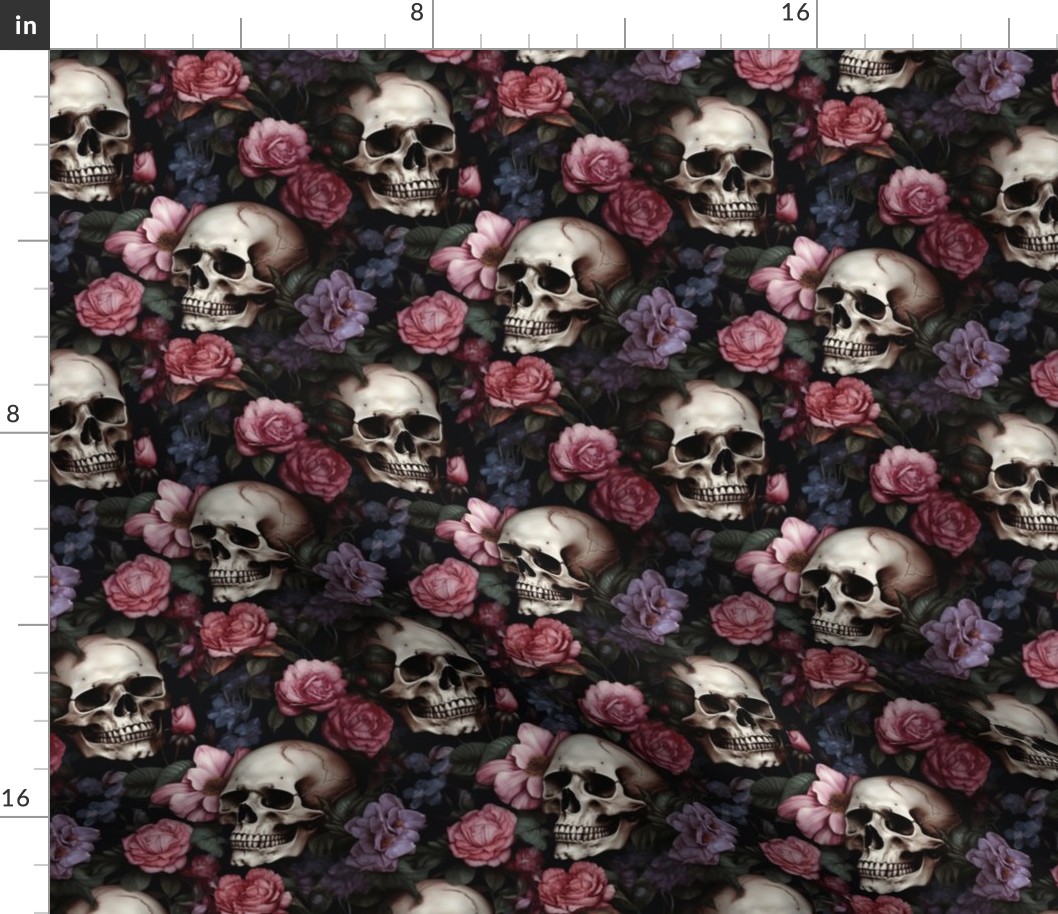 pink skulls and flowers