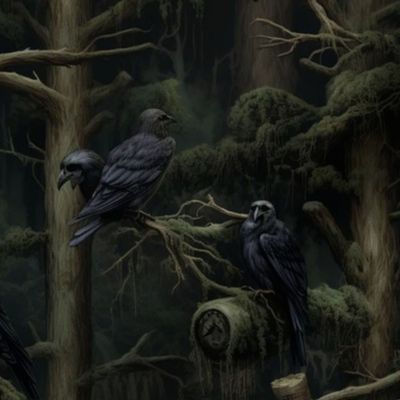 black birds in the trees