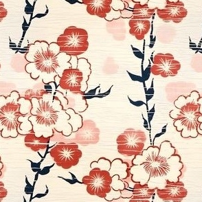 Red & Pink Flowers on Cream - small