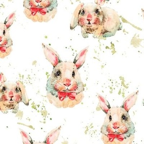 Cute Easter bunnies on white