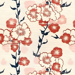 Red & Pink Flowers on Cream - large