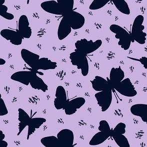 Dark Blue Butterfly Silhouette purple Background 