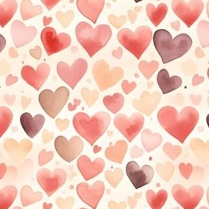 Watercolor Hearts on Cream - small