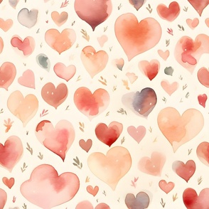Watercolor Hearts on Cream - medium