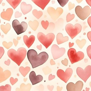 Watercolor Hearts on Cream - medium