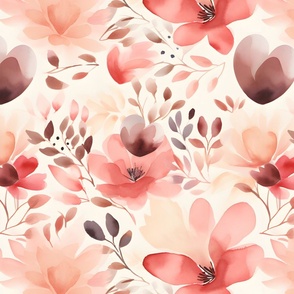 Boho Watercolor Hearts & Flowers - large