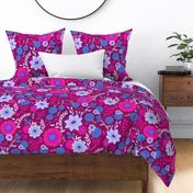 Spring Floral in Hot Pink with Purple and Blue on Plum // Large Scale