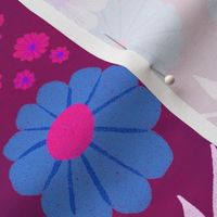 Spring Floral in Hot Pink with Purple and Blue on Plum // Large Scale