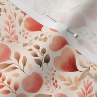 Watercolor Hearts & Leaves on Cream - small