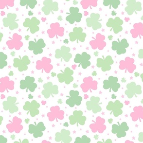 St Patricks Shamrocks-pastel green and pink on white, Shamrock, Clover, St Patricks Day, St Patrick, Saint Paddy, St Pats, St Pattys Day, St Patrick Fabric, Shamrock Fabric