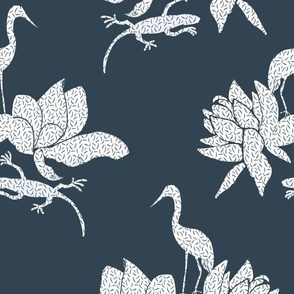 Cranes and Lotus blue