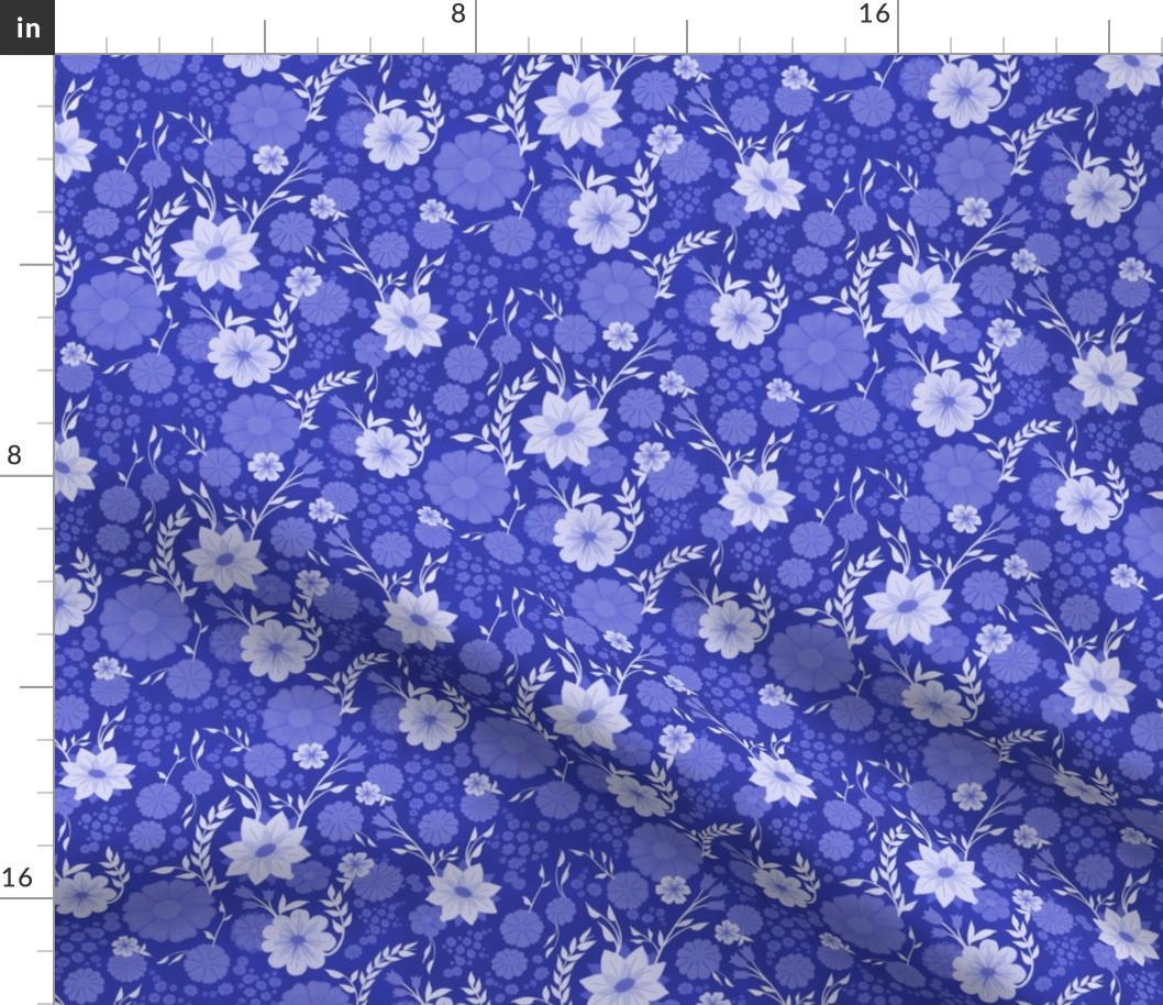 Spring Floral in Blue and White // Medium Scale