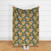 Mustard Hibiscus Floral on Army Green