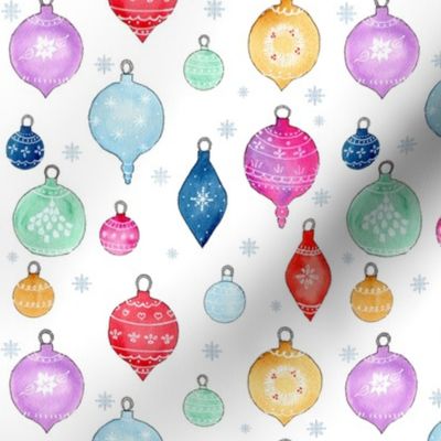 Watercolor Christmas Ornament Pattern on White