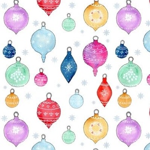 Watercolor Christmas Ornament Pattern on White