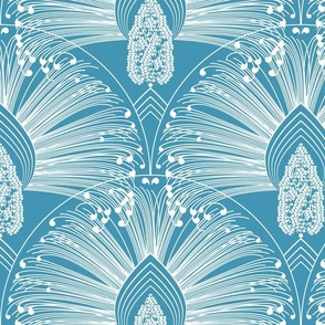 Tropical acacia blossom on a light blue background, Large scale