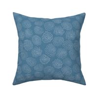 MEDIUM - Wavy circles with multiple layers - pencil line drawing in light gray on serenity blue