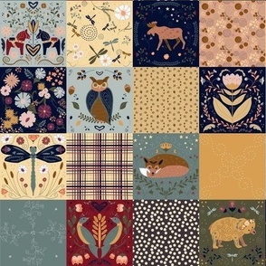 Folk designs cheater quilt panel - Autumn