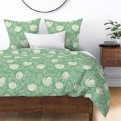 Wild Floral Vines Green Distressed Large Scale 
