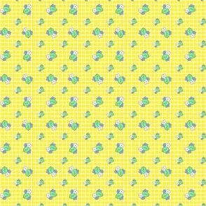 1:12 scale yellow gingham  with strawberry flowers for dollhouse fabric or wallpaper.