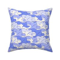 [M] Tessellating cats looking down - cornflower blue and white monochromatic hand drawn cat print