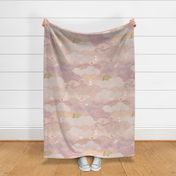 Cozy Night Sky Coral- Extra Large- Full Moon and Stars Over the Clouds- Rose- Pink- Flamingo- Relaxing Home Decor- Nursery Wallpaper- Baby Girl Room Decor- Large Scale