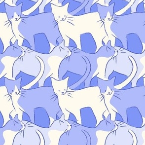  [M] Cats looking left and right - cornflower blue and white monochromatic hand drawn contemporary cute cat print